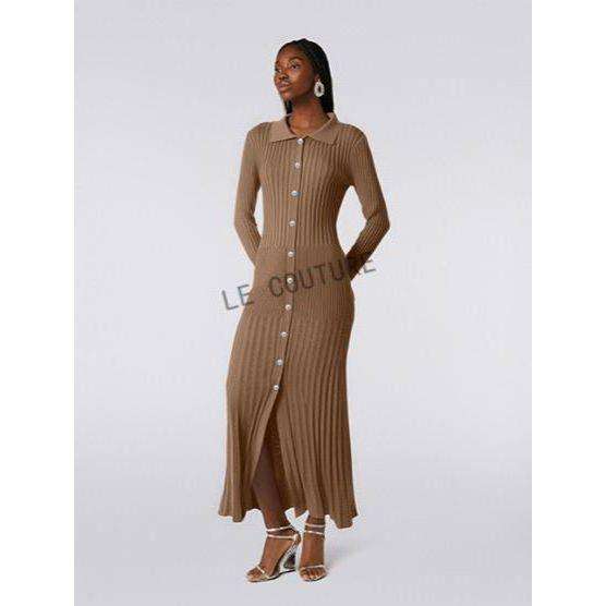 Ribbed Knit Button Front Sweater Dress