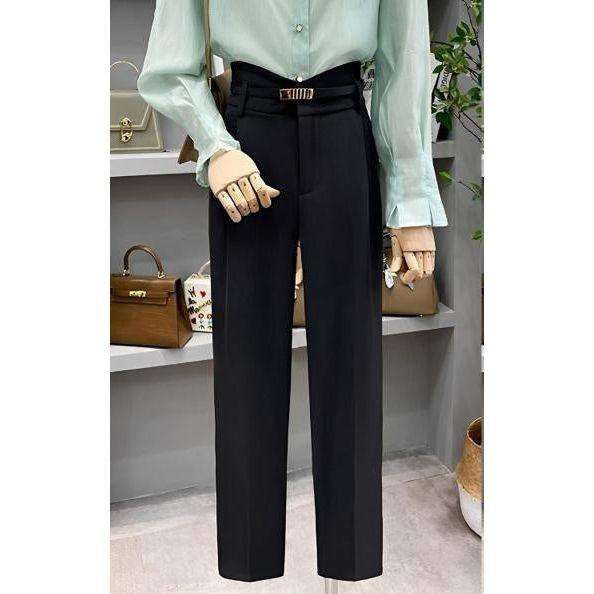 High Waist Straight Wool Pants