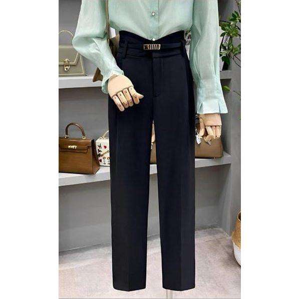 High Waist Straight Wool Pants