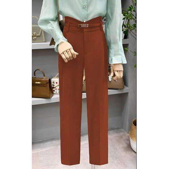 High Waist Straight Wool Pants