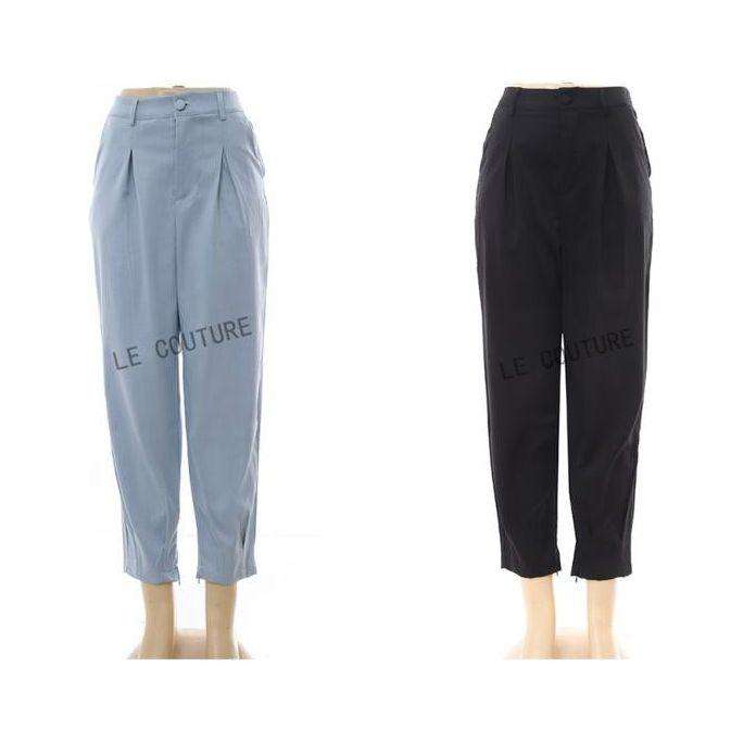 Solid Dual Pockets Cropped Carrot Pants