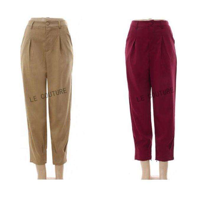 Solid Dual Pockets Cropped Carrot Pants