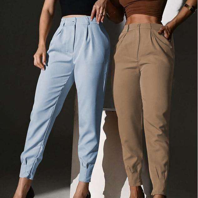 Solid Dual Pockets Cropped Carrot Pants