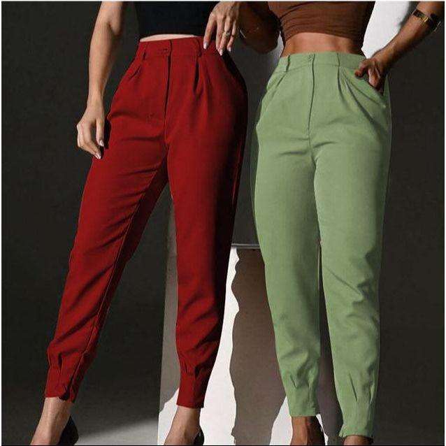 Solid Dual Pockets Cropped Carrot Pants
