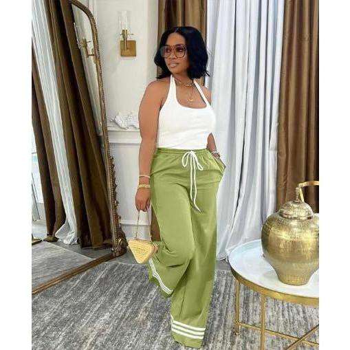 Solid Color Drawstring Tie Pants