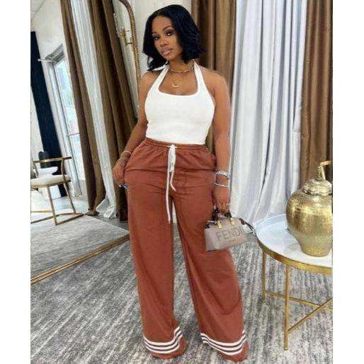 Solid Color Drawstring Tie Pants