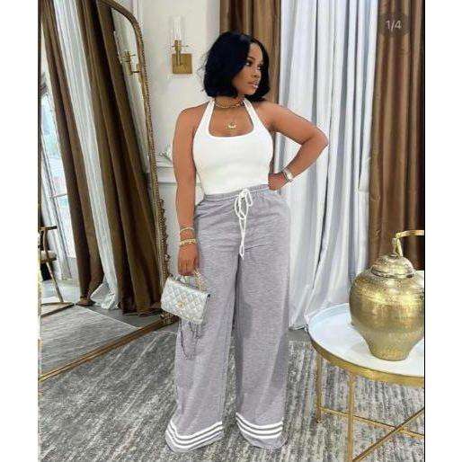 Solid Color Drawstring Tie Pants