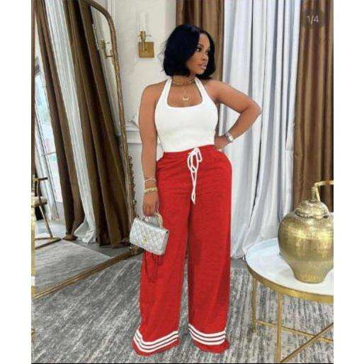 Solid Color Drawstring Tie Pants