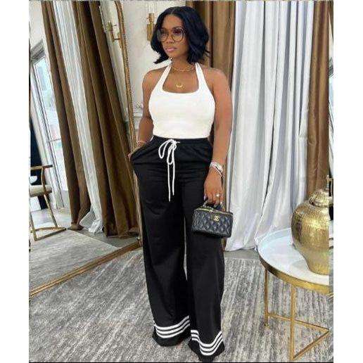 Solid Color Drawstring Tie Pants