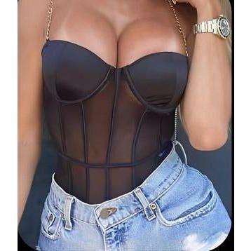 Plain Stripes Mesh Bodysuit Corset