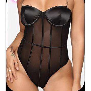 Plain Stripes Mesh Bodysuit Corset