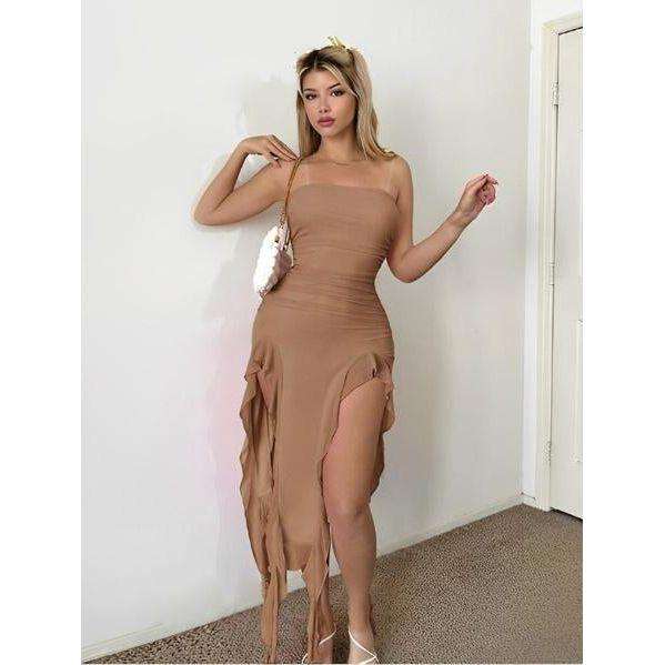 Women's Double Slit Hem Tube Top Dress
