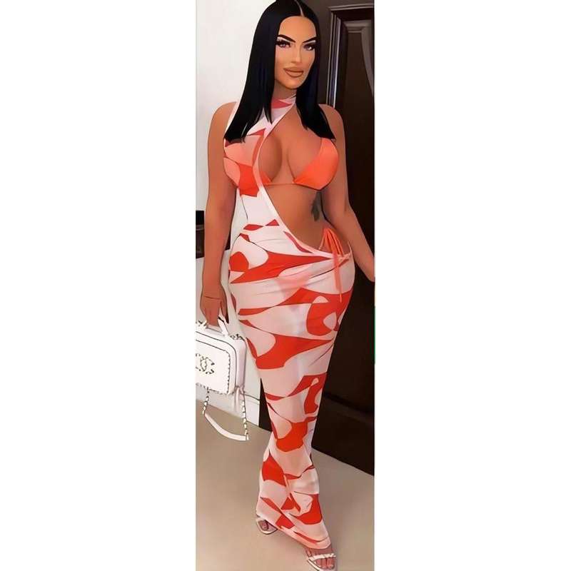 One Shoulder Sleeveless Long Maxi Swimwear Dress