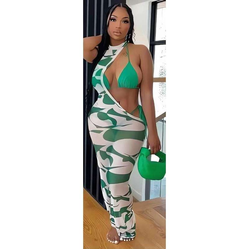 One Shoulder Sleeveless Long Maxi Swimwear Dress