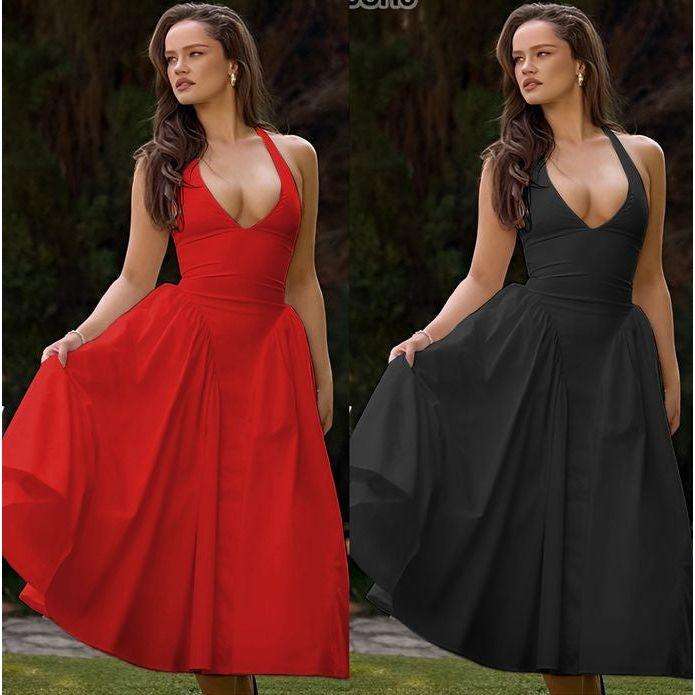 Halter Backless Pleated A-Line Maxi Dress
