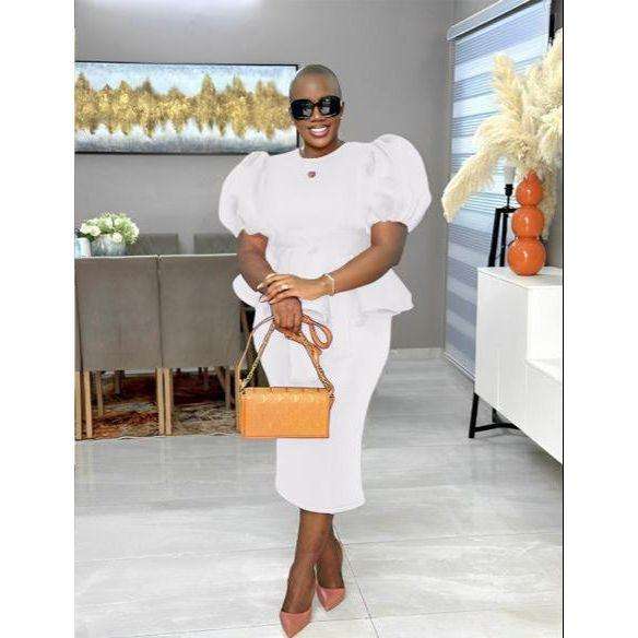 Ruffle Puffy Short Sleeves with Midi Skirt 2 Piece Set