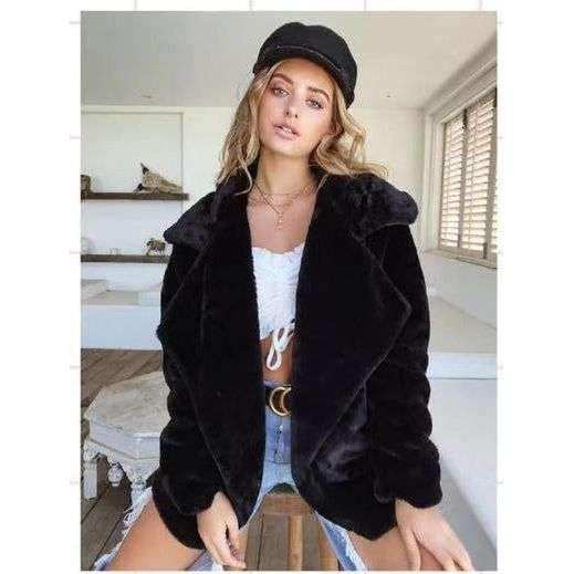 Faux Fur Coat Turn Down Collar Winter Warm Casual Jacket