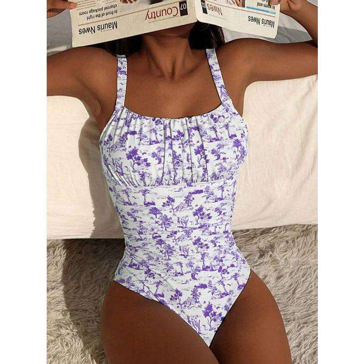 Coconut Tree Printed Strap Sexy Beach One Piece Swimsuit