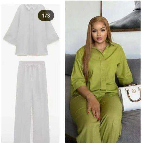 Buttoned 3/4 Sleeve Top with Palazzo Pants 2 Piece set.