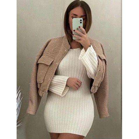 Cargo Long Sleeve Button Woolen Jacket