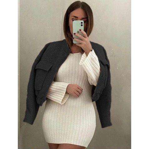 Cargo Long Sleeve Button Woolen Jacket