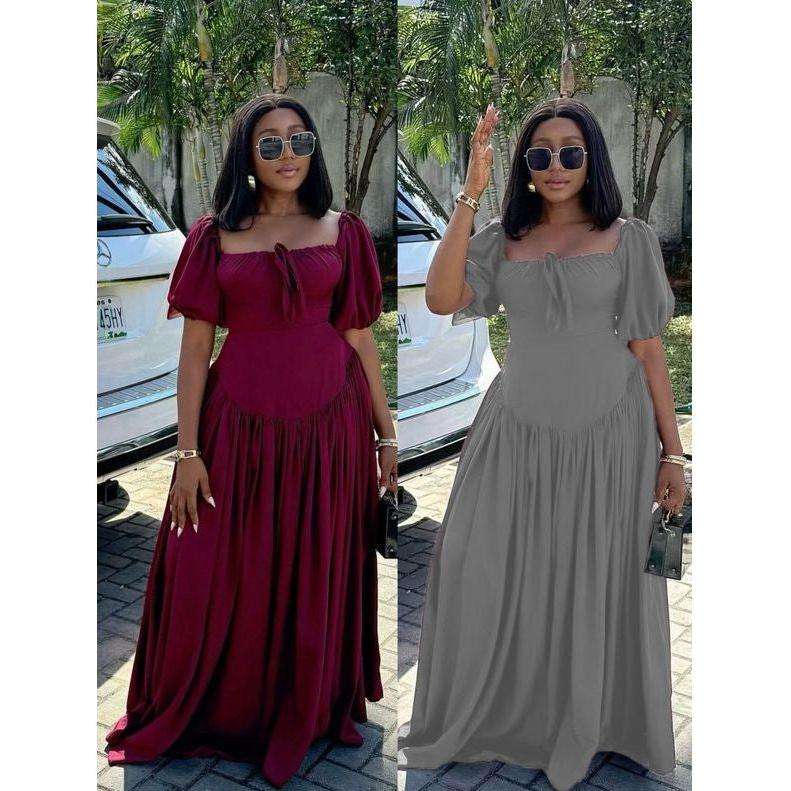 African Satin Dashiki Square Neck Maxi Dress
