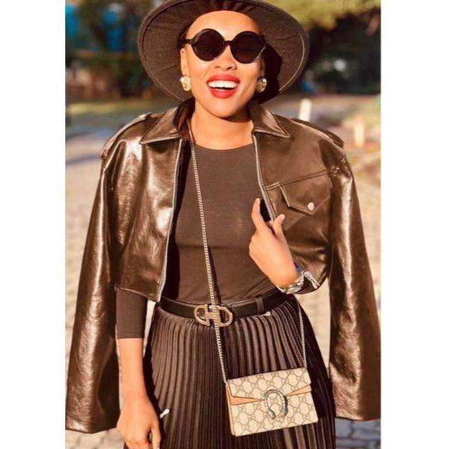 Elastic Hem Flap Detail PU Leather Jacket