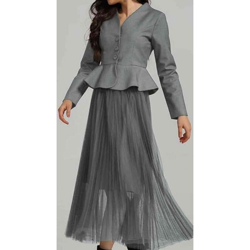 2 Pcs Set V-neck Long Sleeve Spliced Blazer Set