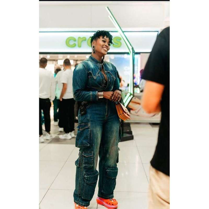 Denim Crop Jacket and High Waist Long Cargo Pants Set