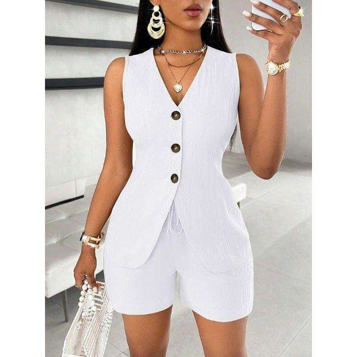 Button Front Vest Blazer & Shorts
