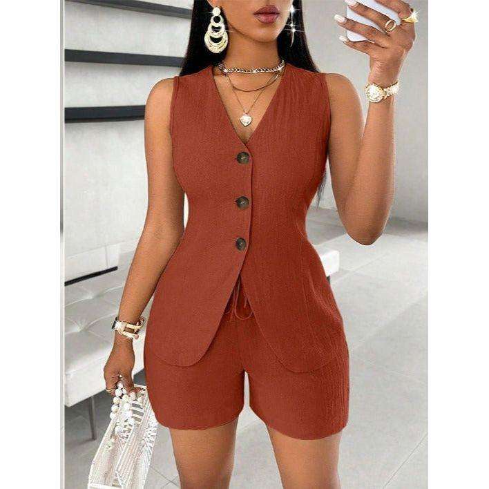Button Front Vest Blazer & Shorts