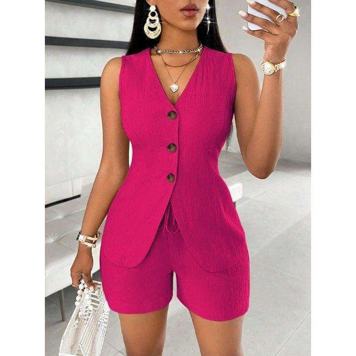 Button Front Vest Blazer & Shorts