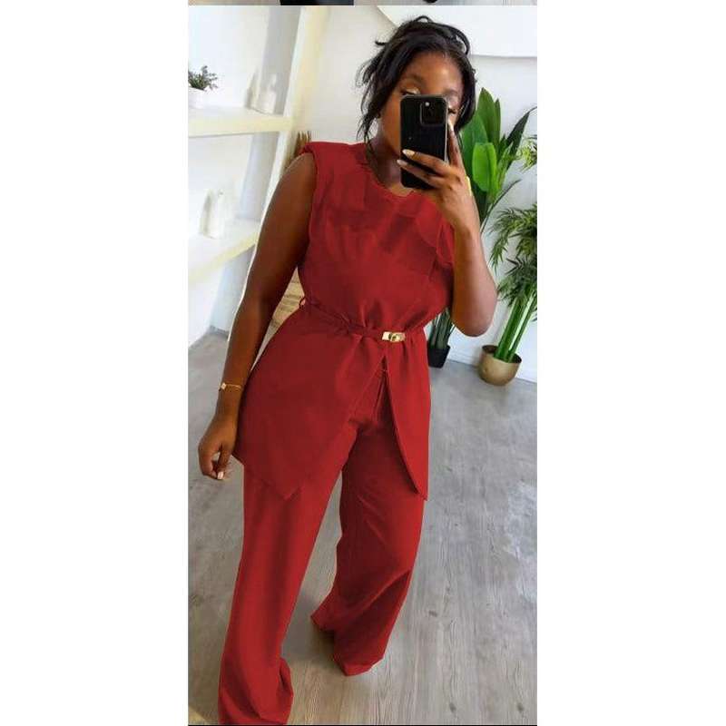 Sexy Sleeveless Top and Long Pants Two Piece Set.