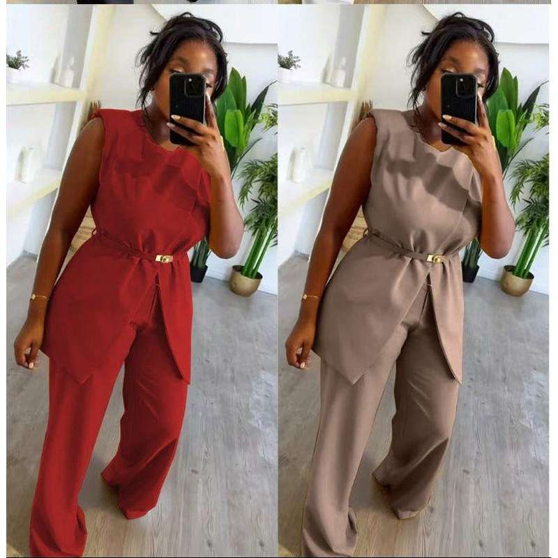 Sexy Sleeveless Top and Long Pants Two Piece Set.