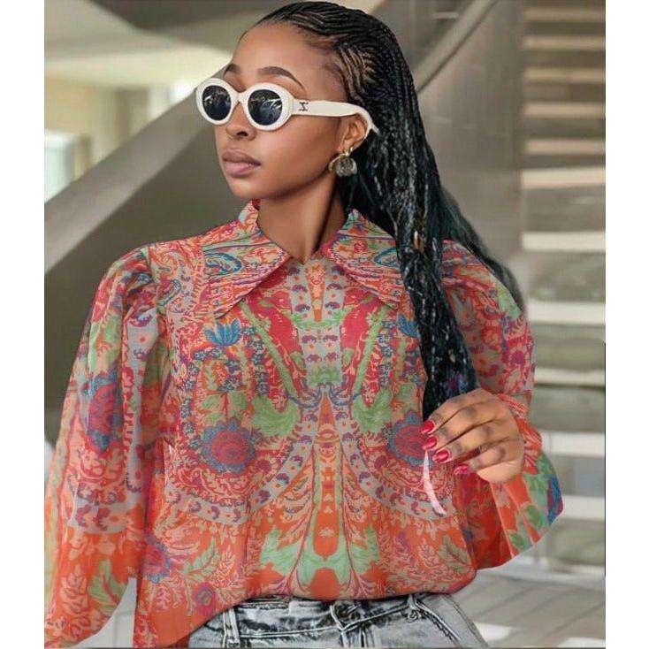 Floral Printed Buttoned Blouse Shirt.