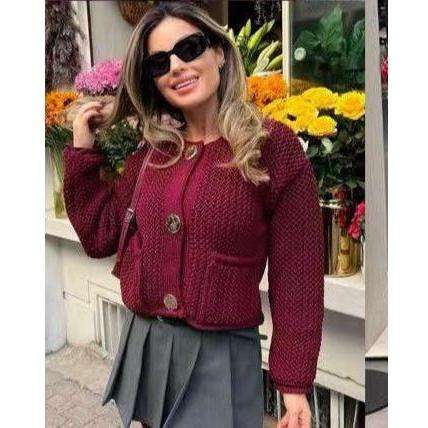 Knitted V-Neck Contrast Long Sleeve Cardigan