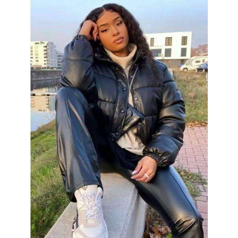 Faux Leather Padded Jacket