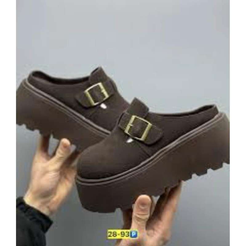 High Platform Leather Chunky Mesh Slippers