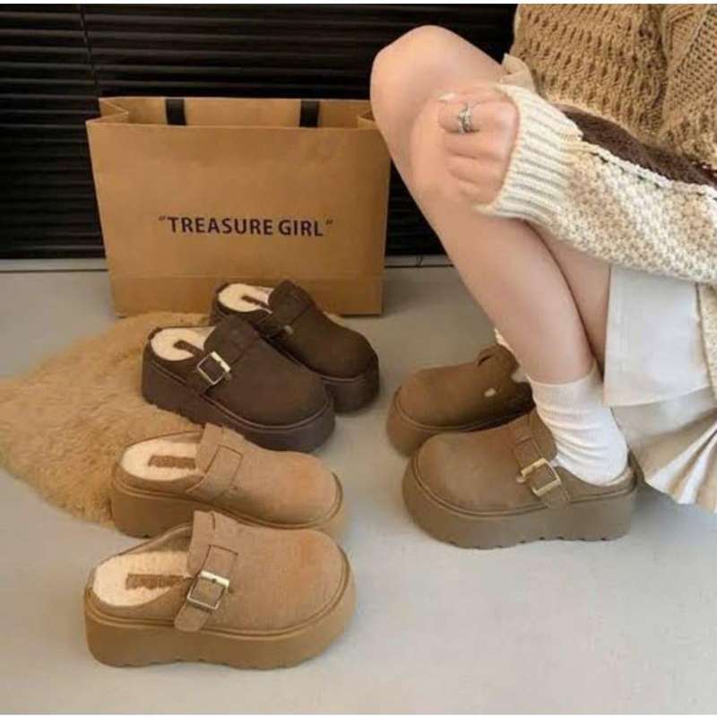 High Platform Leather Chunky Mesh Slippers