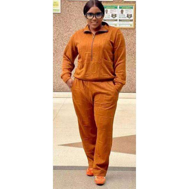 2 Piece Lounge Set with Zipper and Drawstring Waistband