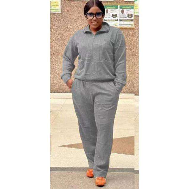 2 Piece Lounge Set with Zipper and Drawstring Waistband