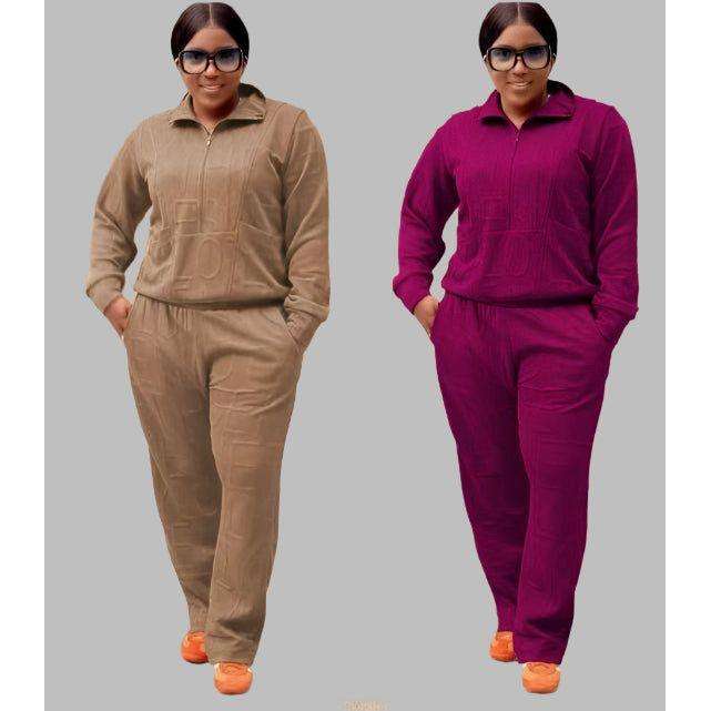 2 Piece Lounge Set with Zipper and Drawstring Waistband