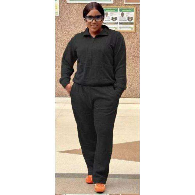 2 Piece Lounge Set with Zipper and Drawstring Waistband
