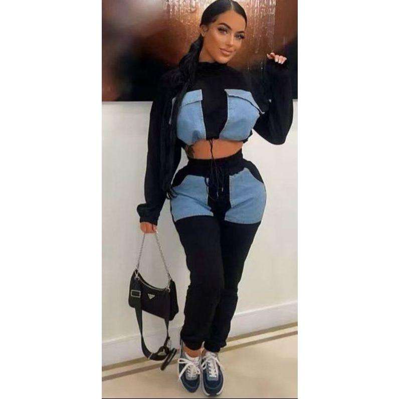 2 Piece Color block Jogger Drawstring Set