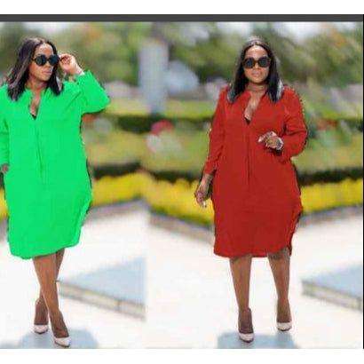 Solid Color Button Plus Size Shirt Dress