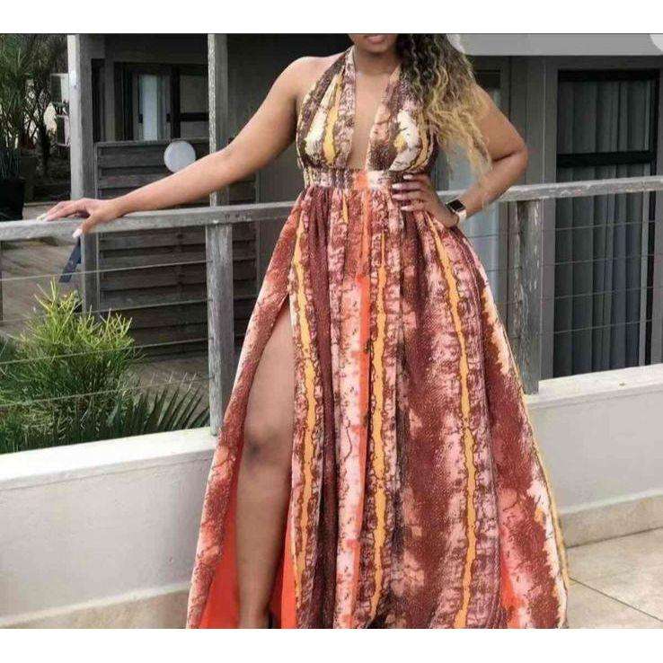 Hawaiian Style Slit Vacation Style Maxi Dress