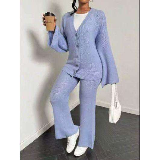 2 Piece Knitted Long Sleeved Cardigan  & Loose Pants