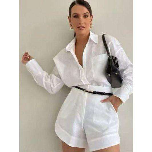 Long Sleeve Shirts And Mini Shorts Pants Sets