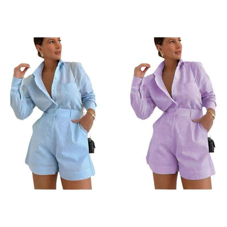 Long Sleeve Shirts And Mini Shorts Pants Sets