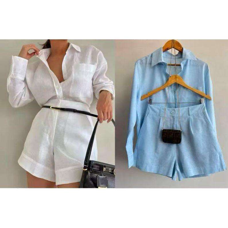 Long Sleeve Shirts And Mini Shorts Pants Sets